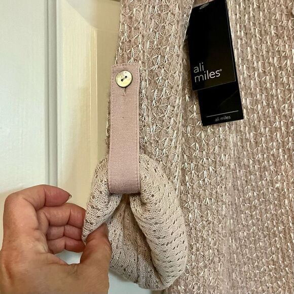 NWT Ali Miles Sparkle Blush 3/4 Sleeve Embroidered Sweater Sheer Back Small - Picture 4 of 14